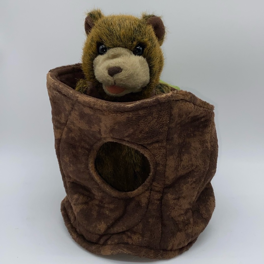 Folkmanis Bear in Tree Stump Hand Puppet Plush Stuffed Animal Toy Realistic